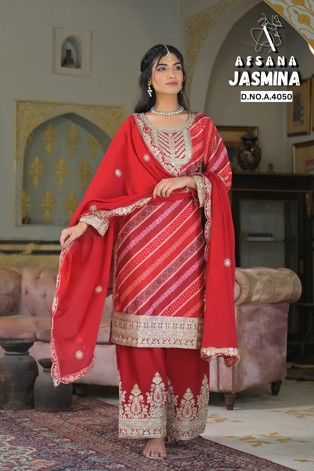 Jasmina Afsana Chinon Readymade Plazzo Style Suits Supplier Gujarat