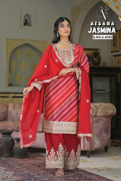 Jasmina Afsana Chinon Readymade Plazzo Style Suits Supplier Gujarat