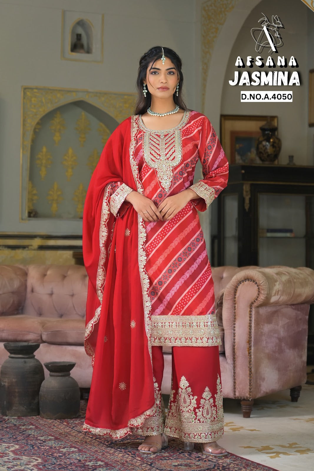 Jasmina Afsana Chinon Readymade Plazzo Style Suits Supplier Gujarat