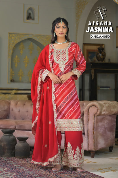 Jasmina Afsana Chinon Readymade Plazzo Style Suits Supplier Gujarat