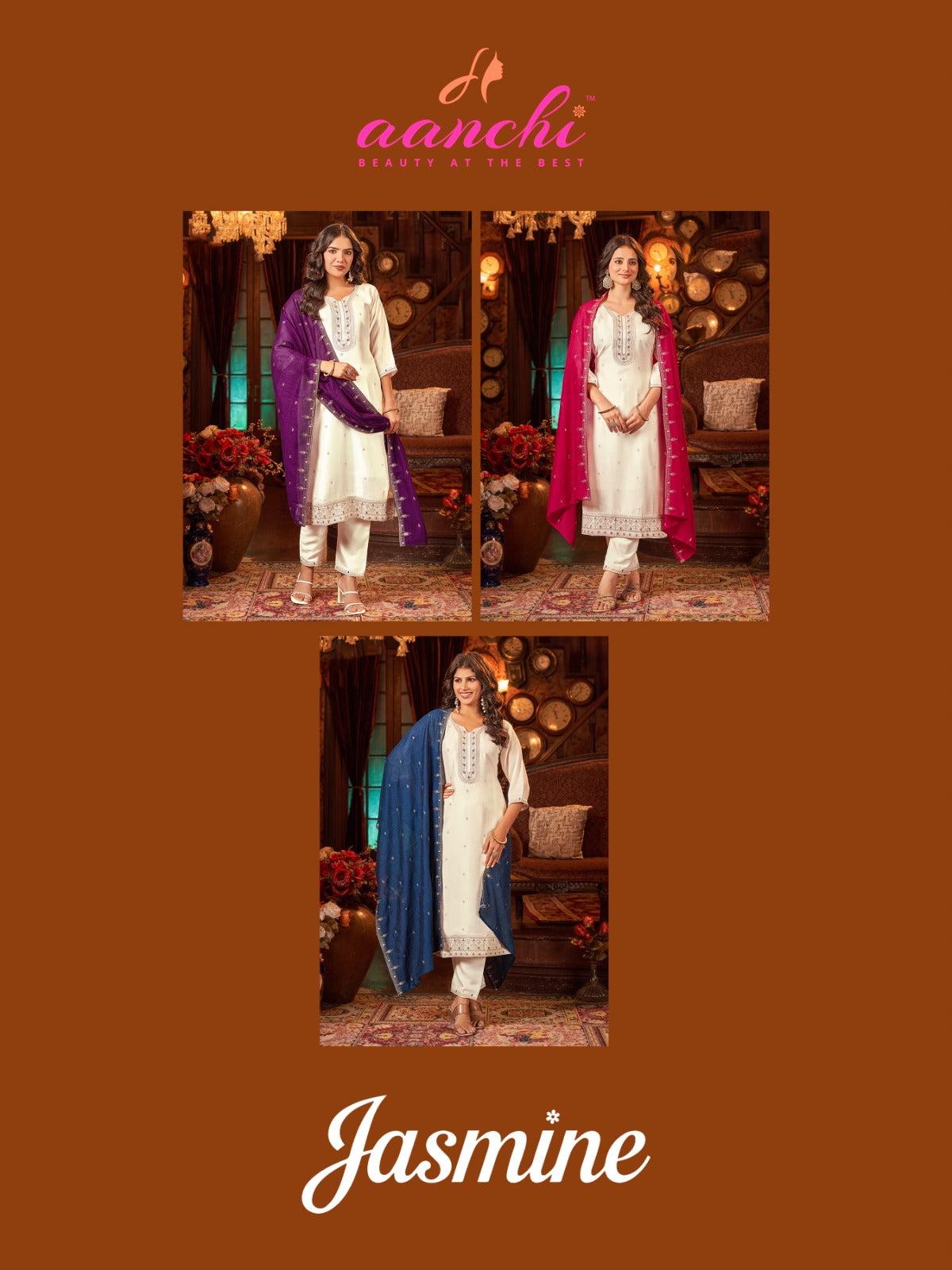 Jasmine Aanchi Vichitra Silk Readymade Pant Style Suits Supplier India
