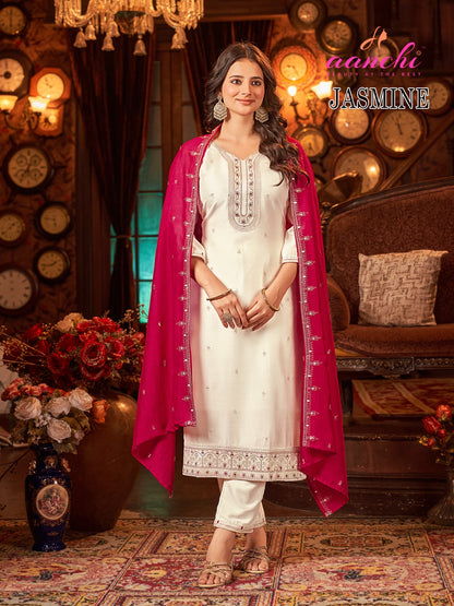 Jasmine Aanchi Vichitra Silk Readymade Pant Style Suits Supplier India