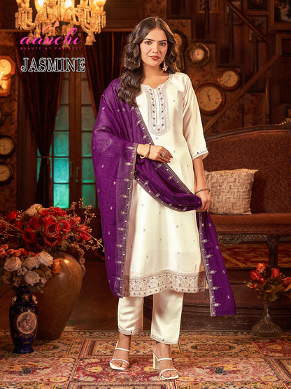 Jasmine Aanchi Vichitra Silk Readymade Pant Style Suits Supplier India