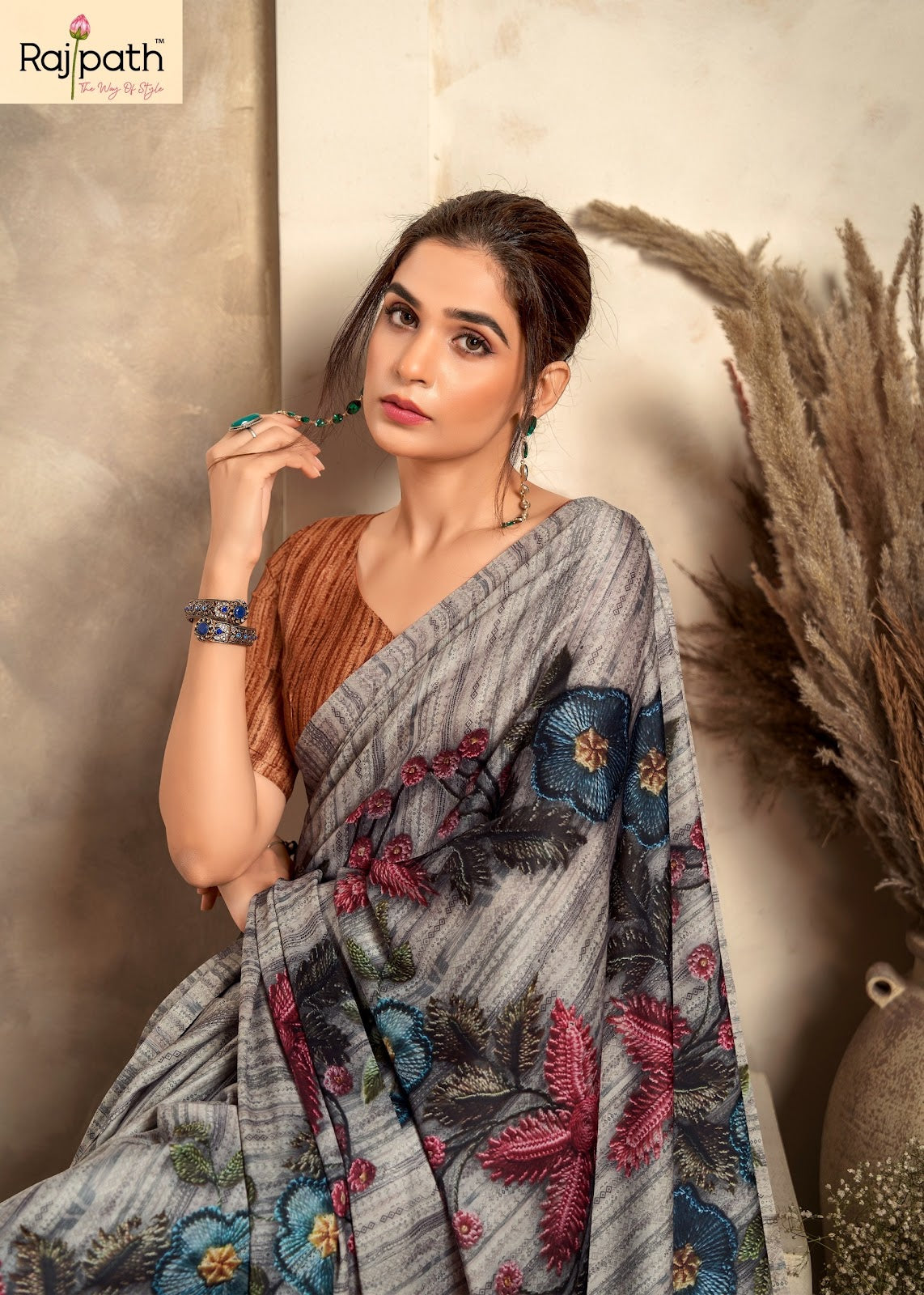 Jasmine Rajpath Crape Silk Sarees Supplier Gujarat