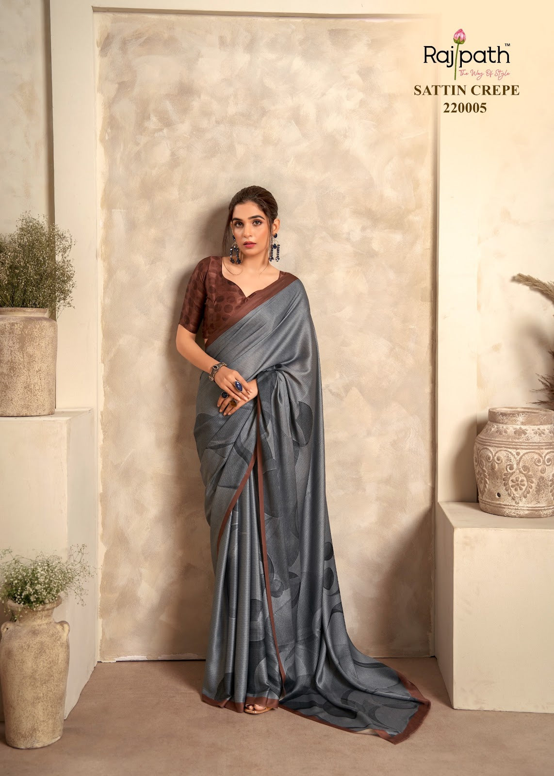 Jasmine Rajpath Crape Silk Sarees Supplier Gujarat