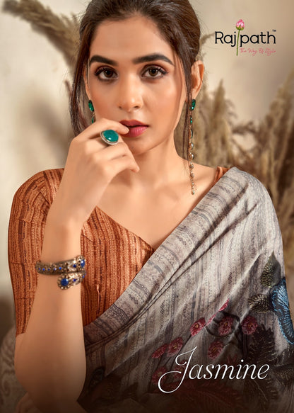Jasmine Rajpath Crape Silk Sarees Supplier Gujarat