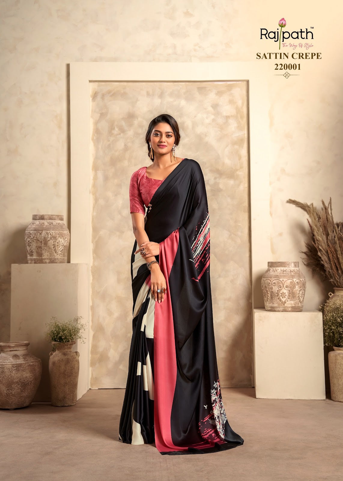 Jasmine Rajpath Crape Silk Sarees Supplier Gujarat