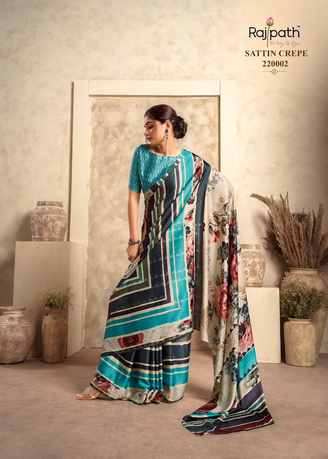 Jasmine Rajpath Crape Silk Sarees Supplier Gujarat