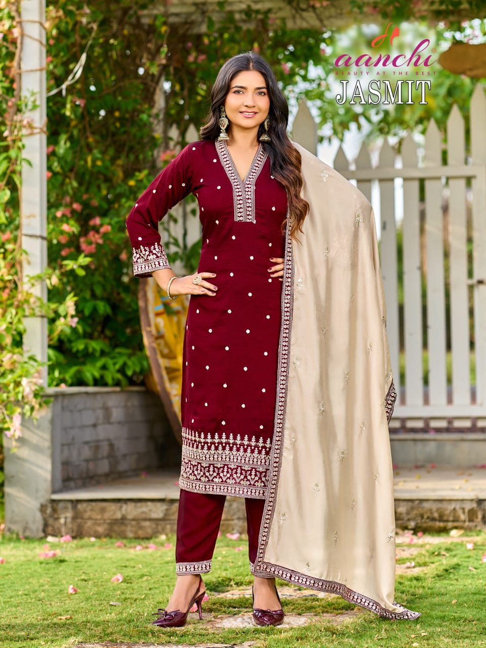 Jasmit Aanchi Vichitra Silk Readymade Pant Style Suits Supplier Ahmedabad