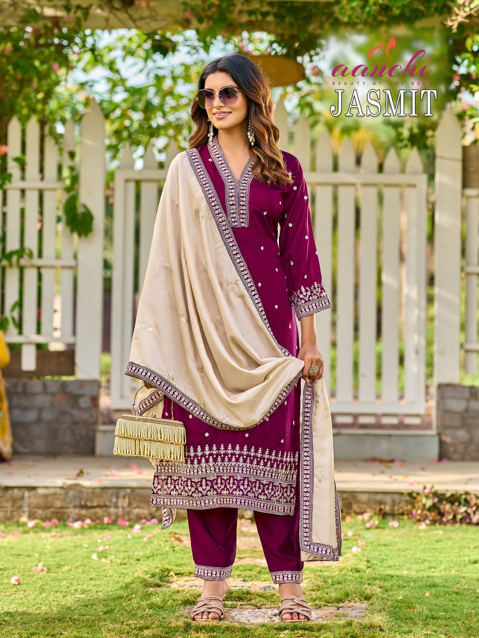 Jasmit Aanchi Vichitra Silk Readymade Pant Style Suits Supplier Ahmedabad