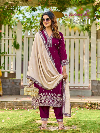 Jasmit Aanchi Vichitra Silk Readymade Pant Style Suits Supplier Ahmedabad