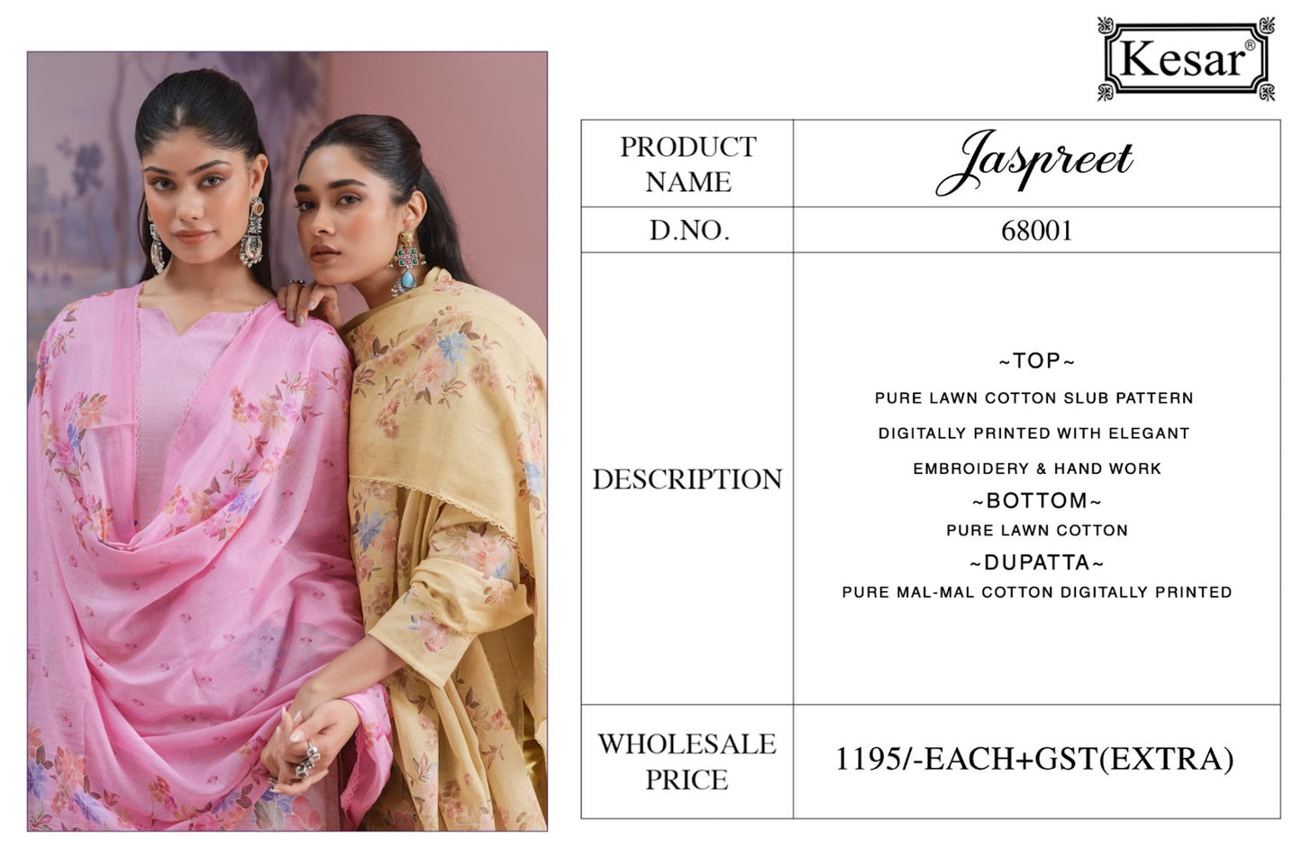 Jaspreet Kesar Lawn Cotton Pakistani Salwar Suits Wholesale