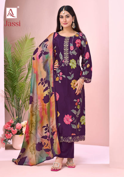 Jassi Alok Viscose Muslin Karachi Salwar Suits Manufacturer Ahmedabad