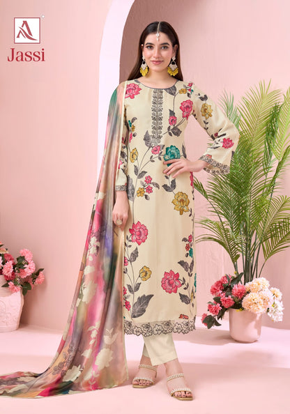 Jassi Alok Viscose Muslin Karachi Salwar Suits Manufacturer Ahmedabad