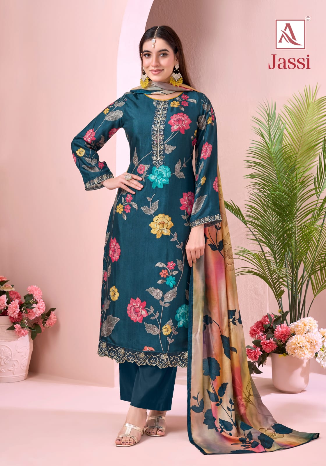 Jassi Alok Viscose Muslin Karachi Salwar Suits Manufacturer Ahmedabad