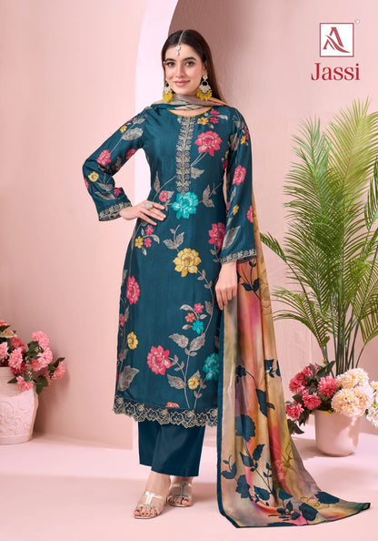 Jassi Alok Viscose Muslin Karachi Salwar Suits Manufacturer Ahmedabad
