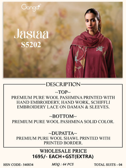 Jastaa S5202 Ganga Wool Pashmina Suits Supplier Ahmedabad