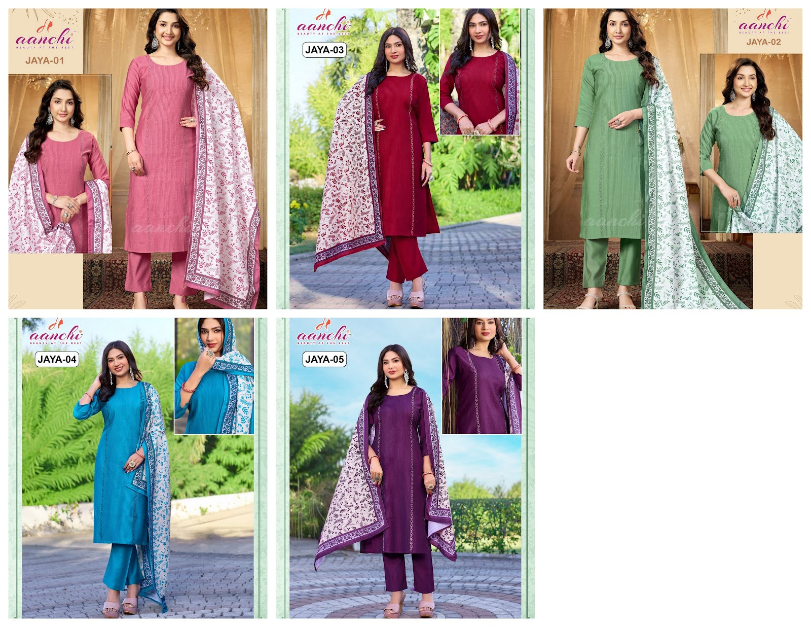 Jaya 01 To 05 Aanchi Vatican Readymade Pant Style Suits Exporter