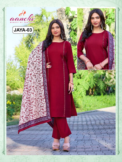Jaya 01 To 05 Aanchi Vatican Readymade Pant Style Suits Exporter