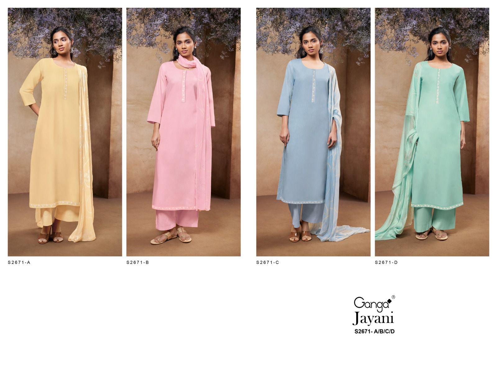 Jayani-2671 Ganga Premium Cotton Plazzo Style Suits Wholesale