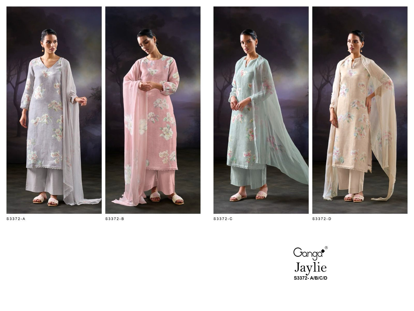 Jaylie 3372 Ganga Pure Linen Plazzo Style Suits Exporter India