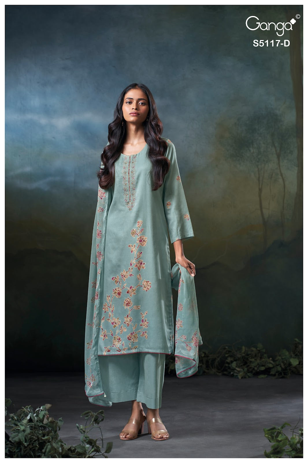 Jazel S5117 Ganga Cotton Satin Plazzo Style Suits Wholesale Rate