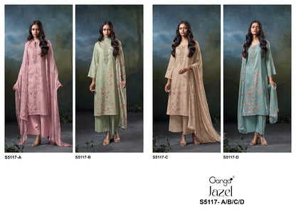 Jazel S5117 Ganga Cotton Satin Plazzo Style Suits Wholesale Rate