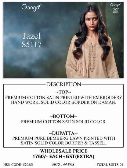 Jazel S5117 Ganga Cotton Satin Plazzo Style Suits Wholesale Rate