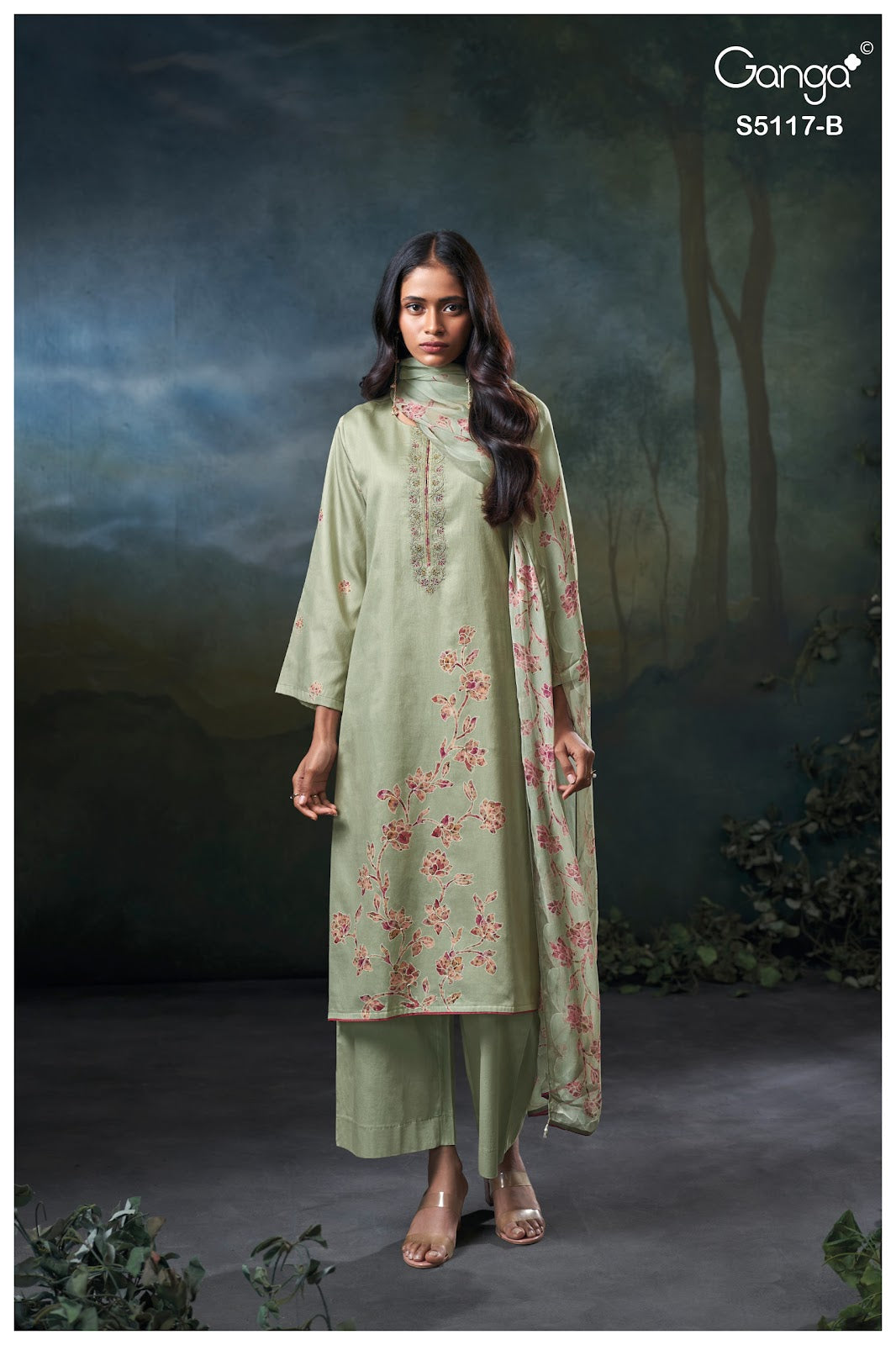 Jazel S5117 Ganga Cotton Satin Plazzo Style Suits Wholesale Rate