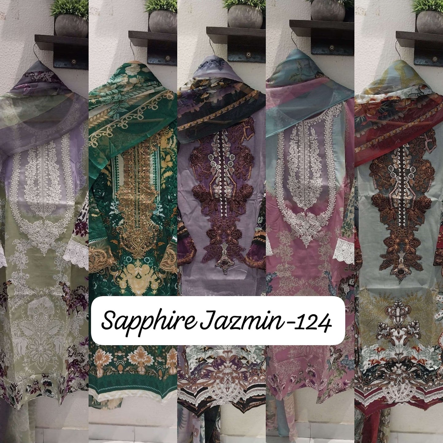 Jazmin 124 Sapphire Lawn Cotton Karachi Readymade Suits Manufacturer Ahmedabad