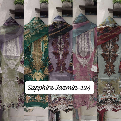 Jazmin 124 Sapphire Lawn Cotton Karachi Readymade Suits Manufacturer Ahmedabad