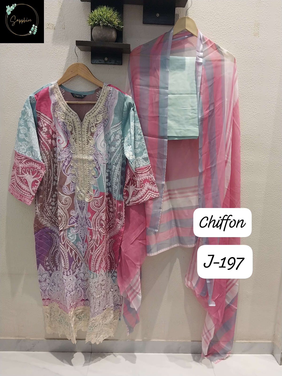 Jazmin 197 Sapphire Lawn Cotton Karachi Readymade Suits Exporter India