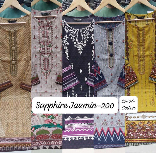 Jazmin 200 Sapphire Lawn Cotton Karachi Readymade Suits Exporter Gujarat