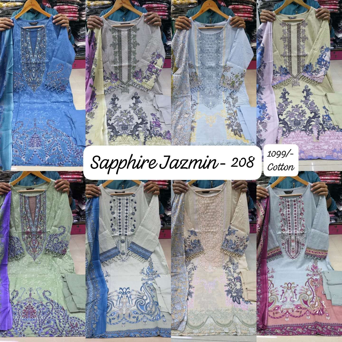 Jazmin 208 Sapphire Lawn Cotton Karachi Readymade Suits Manufacturer Ahmedabad