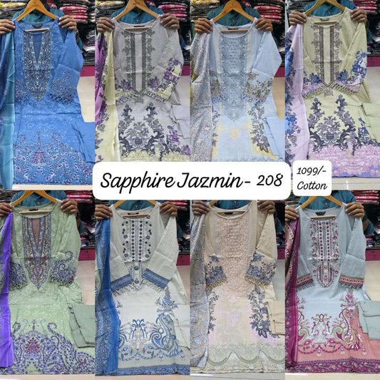 Jazmin 208 Sapphire Lawn Cotton Karachi Readymade Suits Manufacturer Ahmedabad
