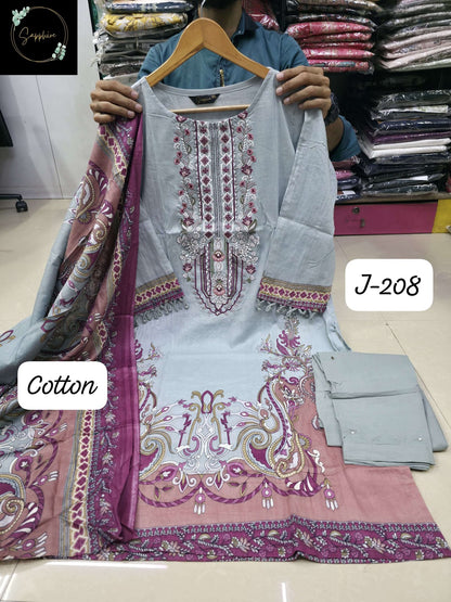 Jazmin 208 Sapphire Lawn Cotton Karachi Readymade Suits Manufacturer Ahmedabad