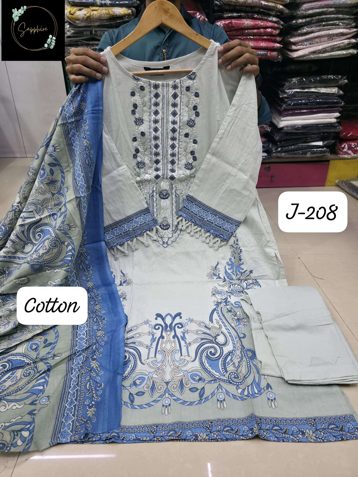Jazmin 208 Sapphire Lawn Cotton Karachi Readymade Suits Manufacturer Ahmedabad