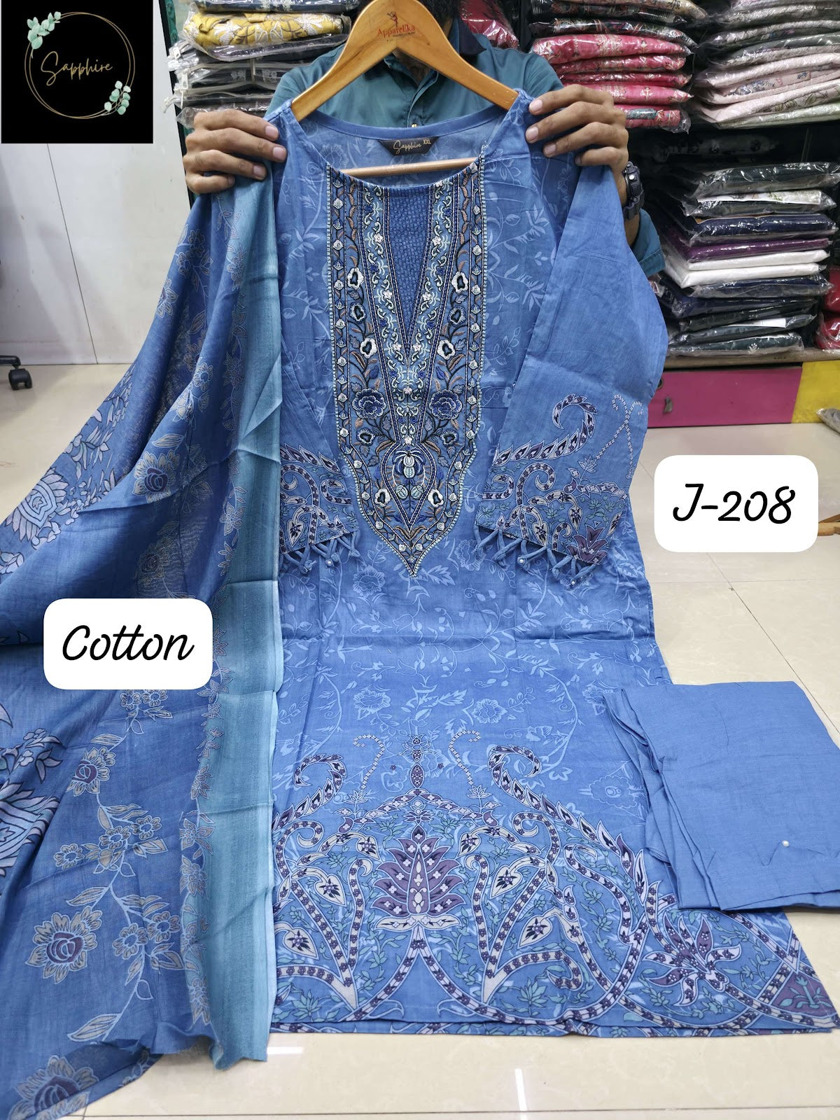 Jazmin 208 Sapphire Lawn Cotton Karachi Readymade Suits Manufacturer Ahmedabad