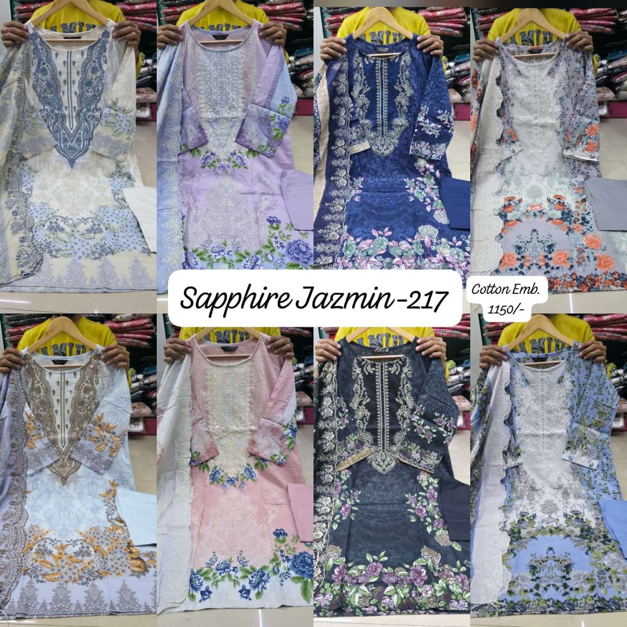 Jazmin 217 Sapphire Lawn Cotton Karachi Readymade Suits Supplier Ahmedabad