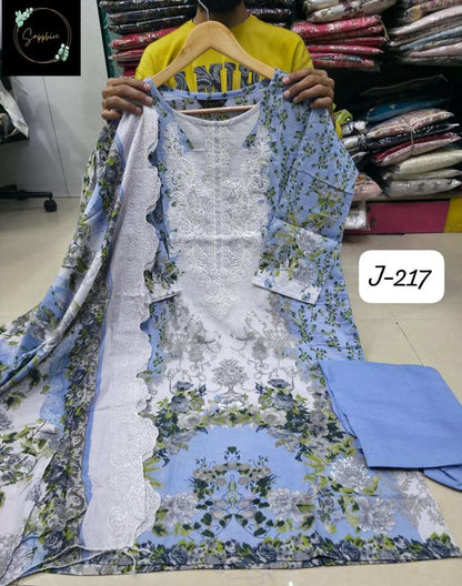 Jazmin 217 Sapphire Lawn Cotton Karachi Readymade Suits Supplier Ahmedabad