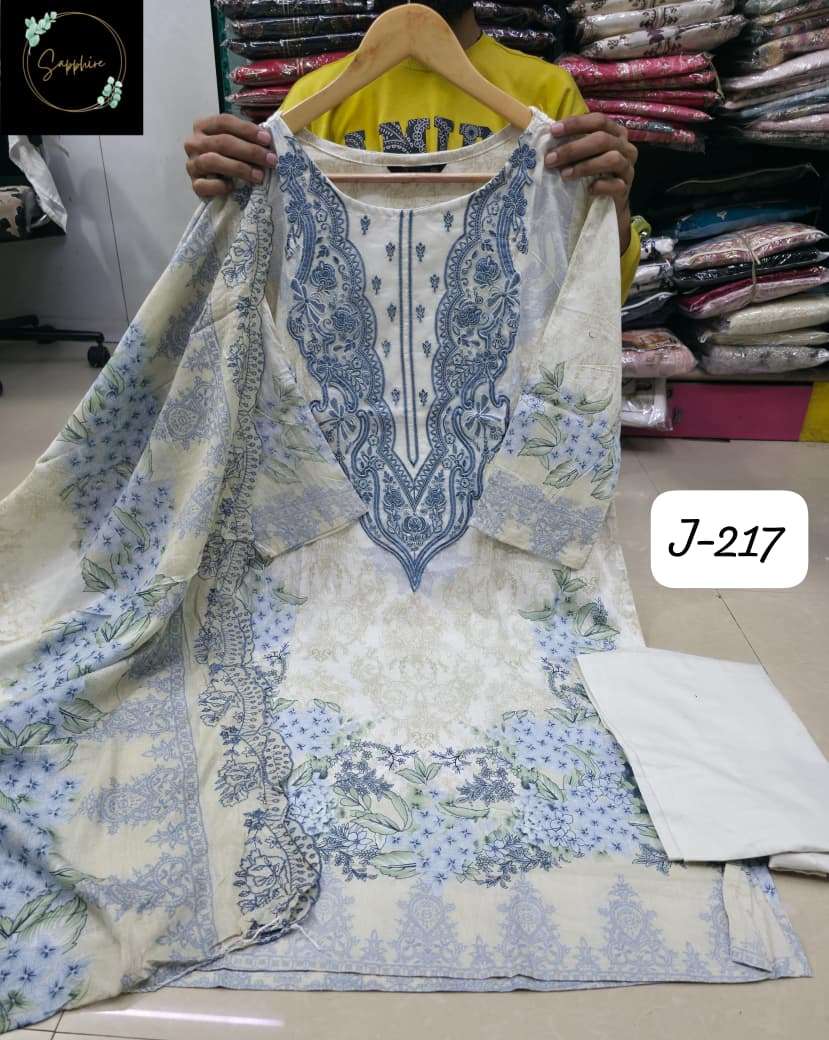 Jazmin 217 Sapphire Lawn Cotton Karachi Readymade Suits Supplier Ahmedabad