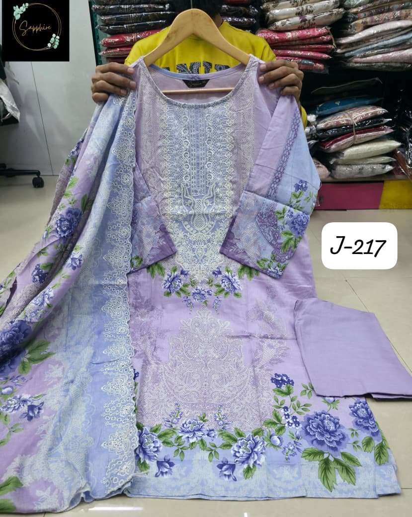 Jazmin 217 Sapphire Lawn Cotton Karachi Readymade Suits Supplier Ahmedabad