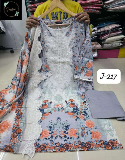 Jazmin 217 Sapphire Lawn Cotton Karachi Readymade Suits Supplier Ahmedabad