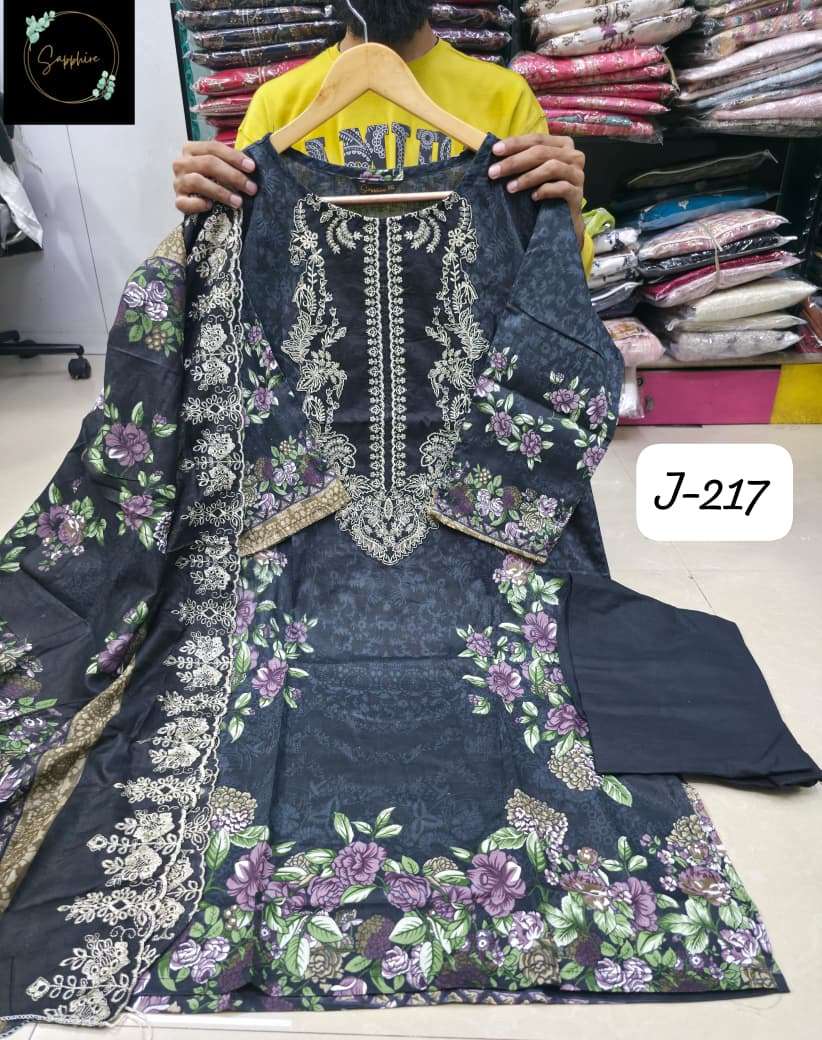Jazmin 217 Sapphire Lawn Cotton Karachi Readymade Suits Supplier Ahmedabad