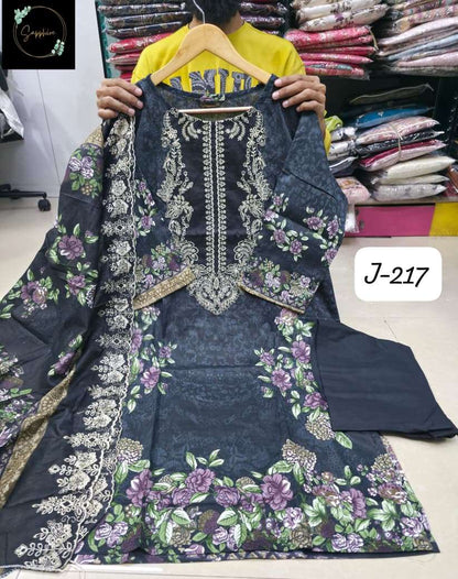Jazmin 217 Sapphire Lawn Cotton Karachi Readymade Suits Supplier Ahmedabad