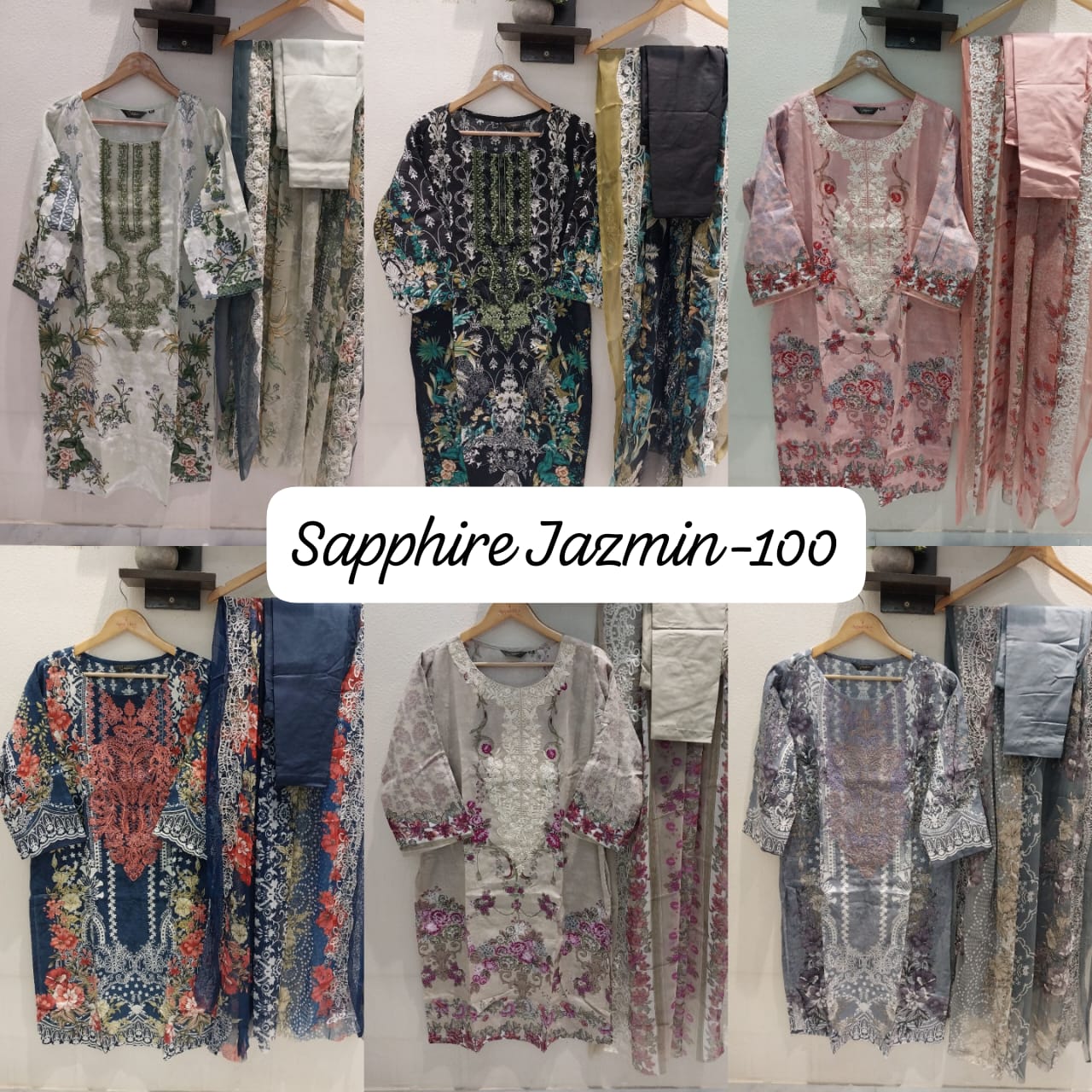 Jazmin Vol 100 Sapphire Lawn Cotton Pakistani Readymade Suits Exporter Ahmedabad