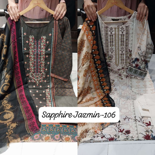 Jazmin Vol 106 Sapphire Lawn Cotton Pakistani Readymade Suits Wholesale Price