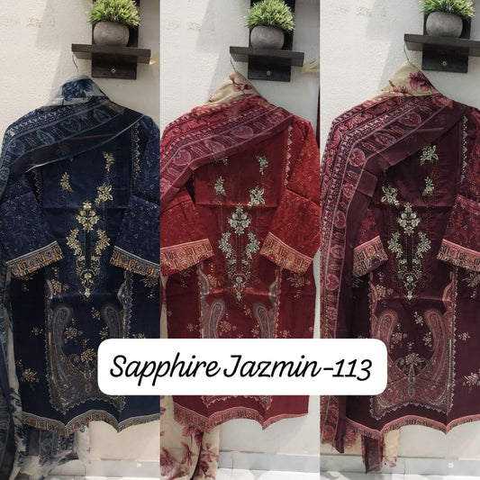Jazmin Vol 113 Sapphire Lawn Cotton Pakistani Readymade Suits Supplier