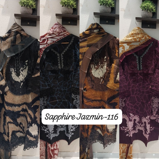 Jazmin Vol 116 Sapphire Lawn Cotton Pakistani Readymade Suits Manufacturer