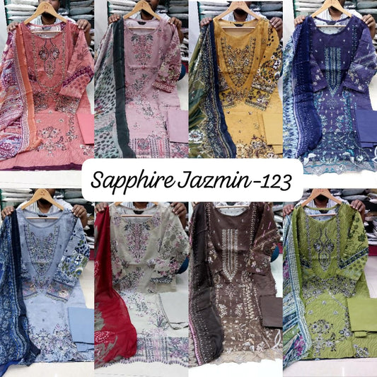 Jazmin Vol 123 Sapphire Lawn Cotton Pakistani Readymade Suits Exporter Ahmedabad